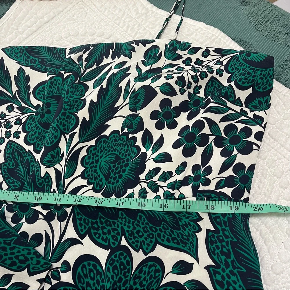 J CREW 100% Silk Hi Low Maxi Dress Tropical Floral Green White Bow Size 20 - Picture 11 of 15